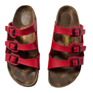 Birkenstock Birko-Flor Florida Vegan Leather Red Sandals Size 6